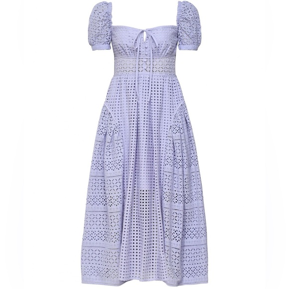 Self-Portrait Purple Midi Dress with Intricate Lace Design - Picture 1 of 7